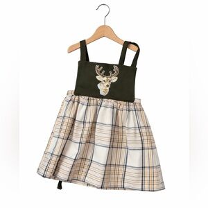 Handmade Small Shop Pinafore. Olive green bib. Excellent Condition. Size 2